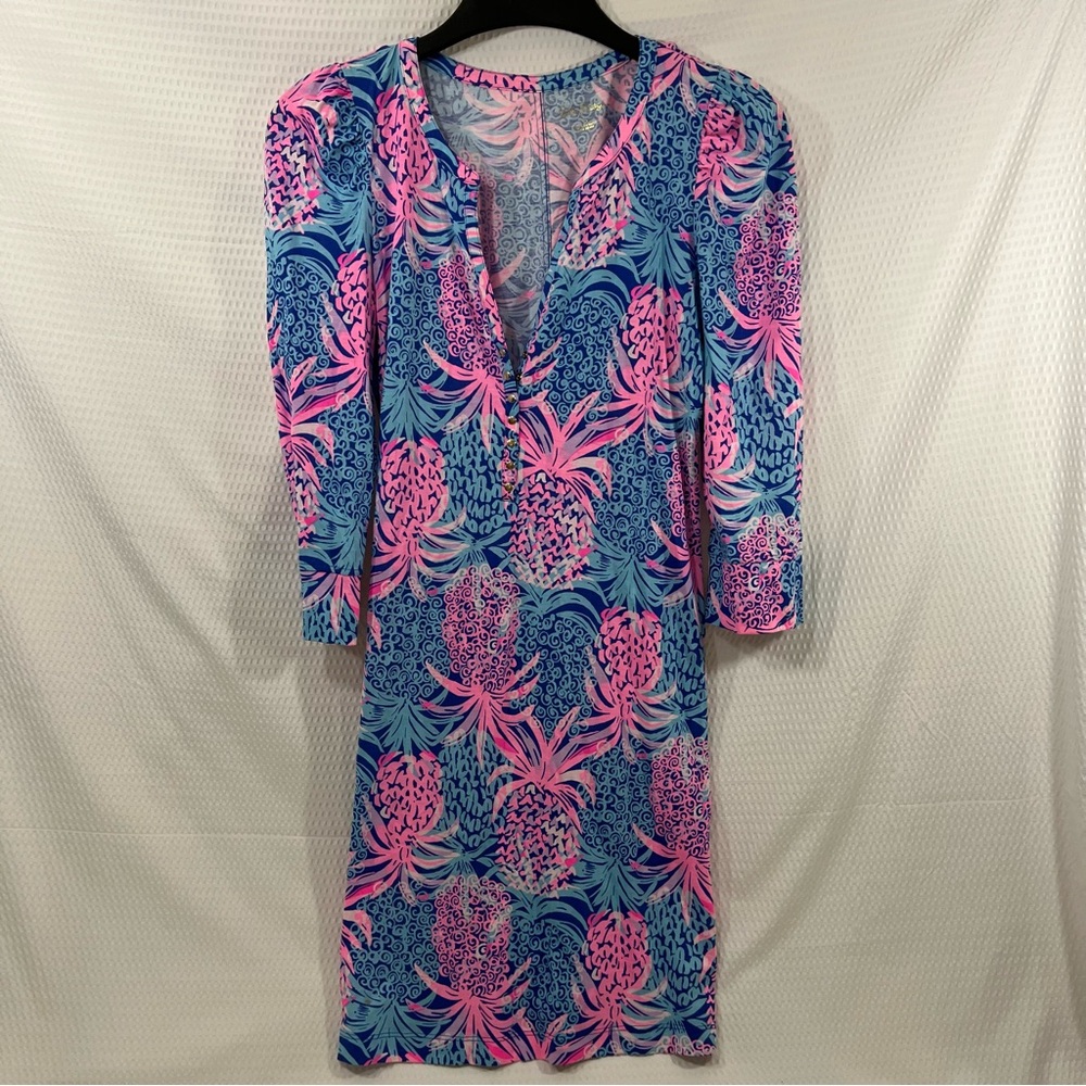 Lilly Pulitzer Marlie Dress Size Small Tropic Pineapple Down Low Gold Button